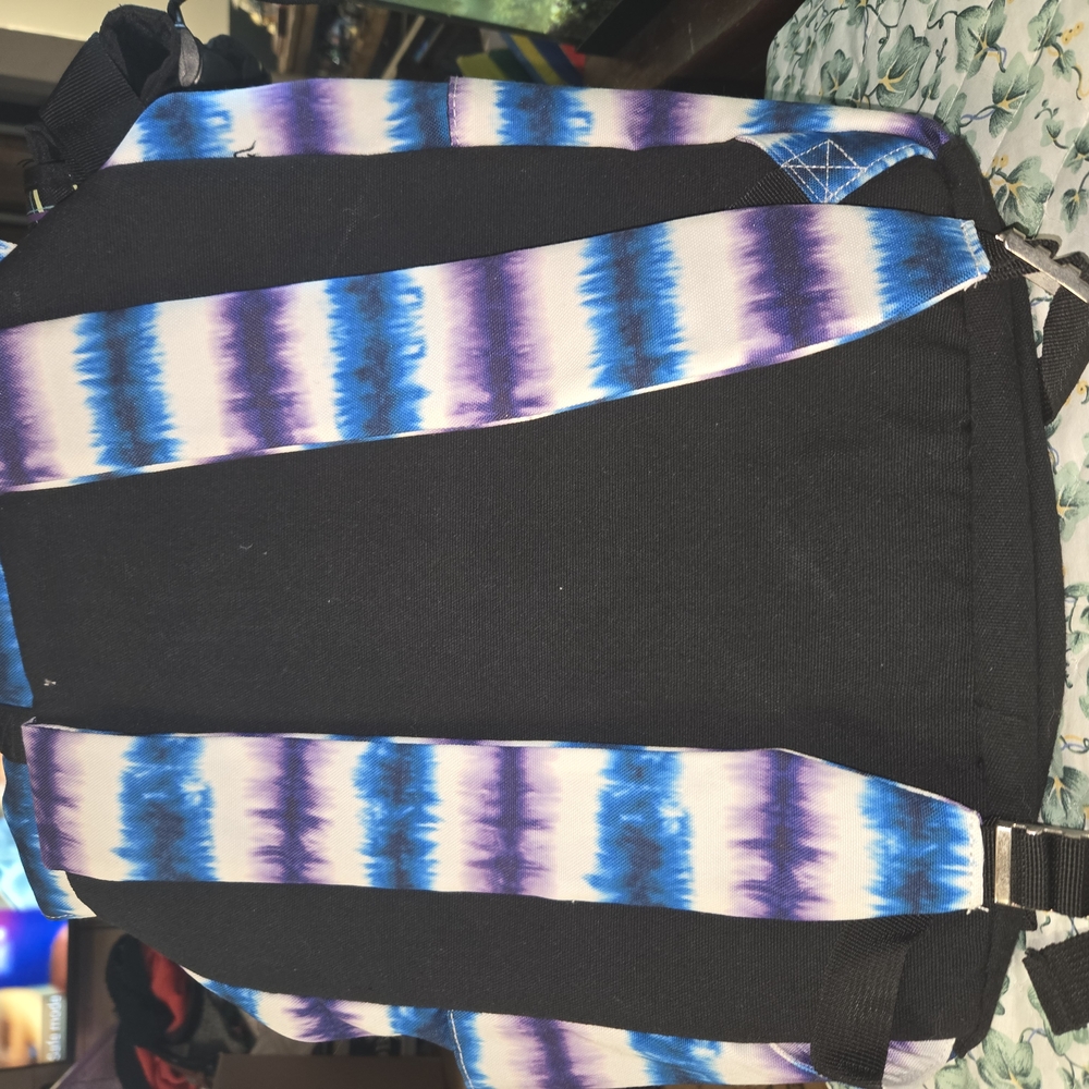 Black Backpack with Purple and Blue Stripes